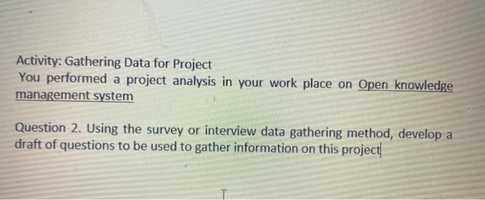 Activity: Gathering Data for Project You