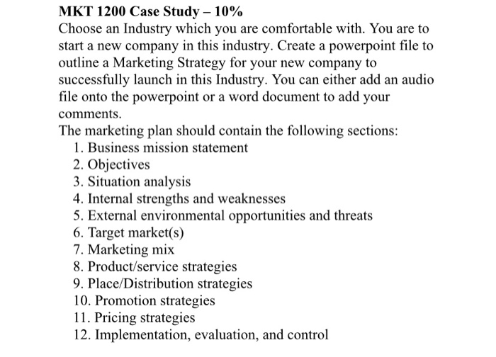 MKT 1200 Case Study - 10% Choose an Industry