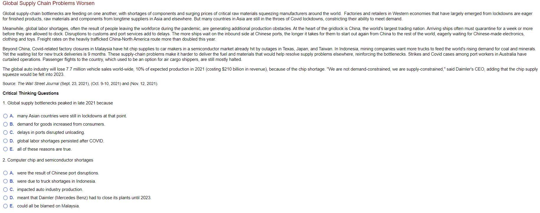 clothing and toys. Freight rates on the heavily