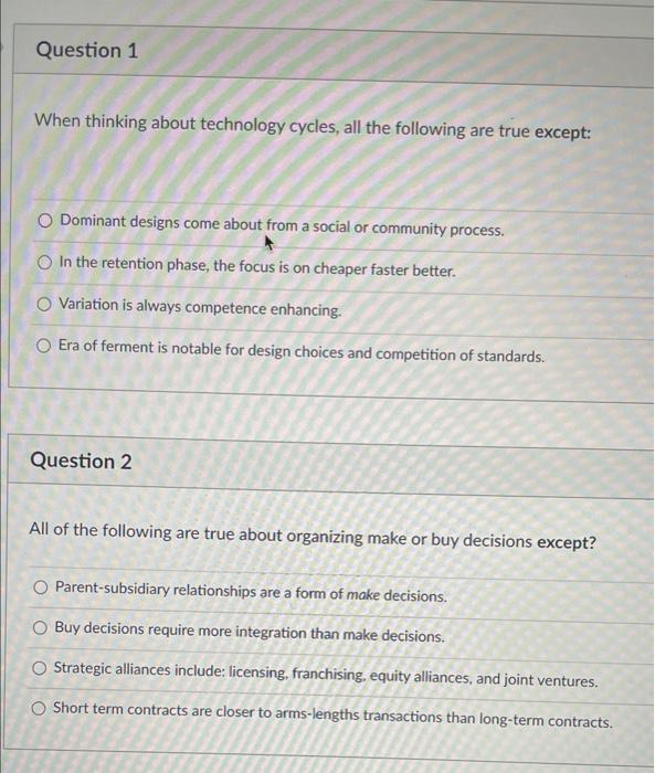 Question 1 When thinking about technology cycles,