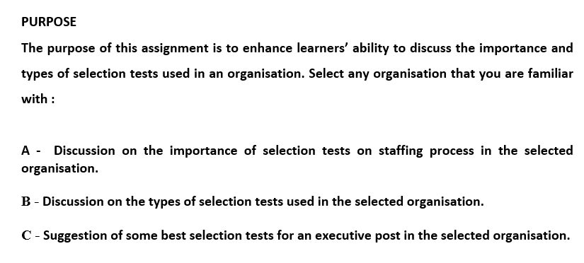 PURPOSE The purpose of this assignment is to