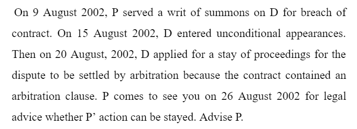 On 9 August 2002, P served a writ of summons on D