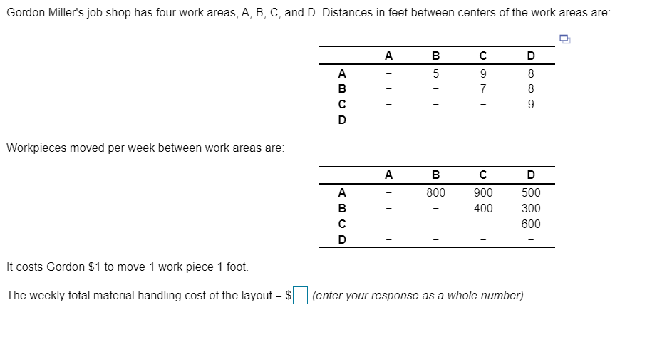 Gordon Miller's job shop has four work areas, A,