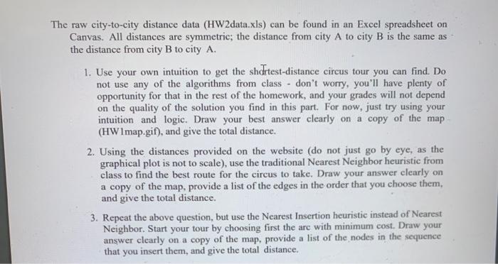 Please Answer Q2 & Q3. The raw city-to-city