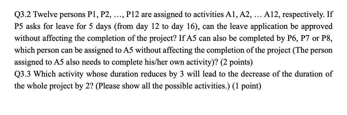 Question 3 (4 points) Consider a project with 12