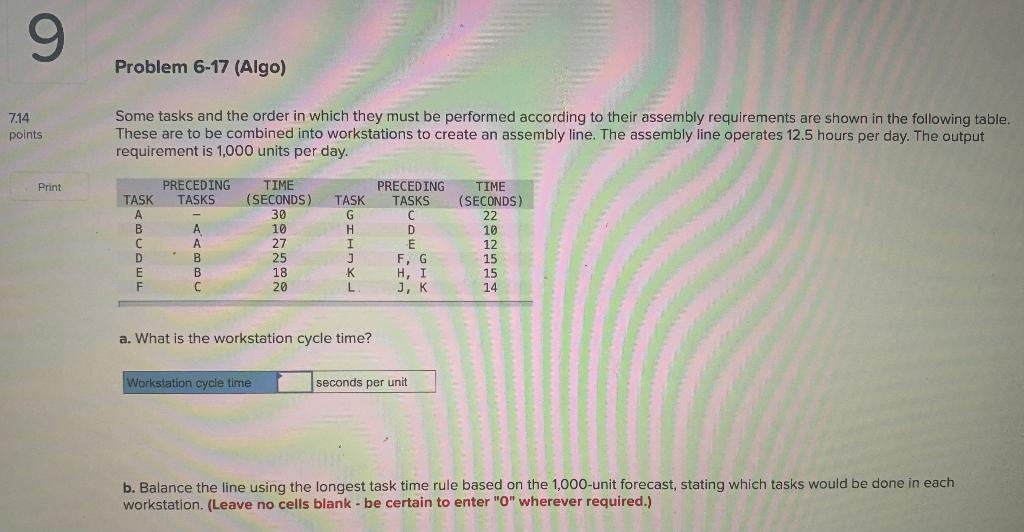 9 Problem 6-17 (Algo) 7.14 points Some tasks and