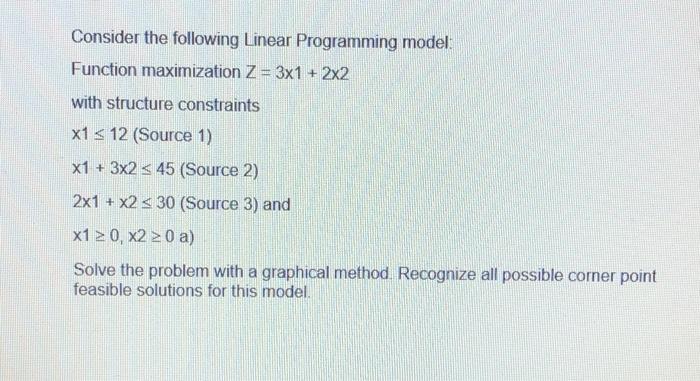 Linear Programming Model Consider the following