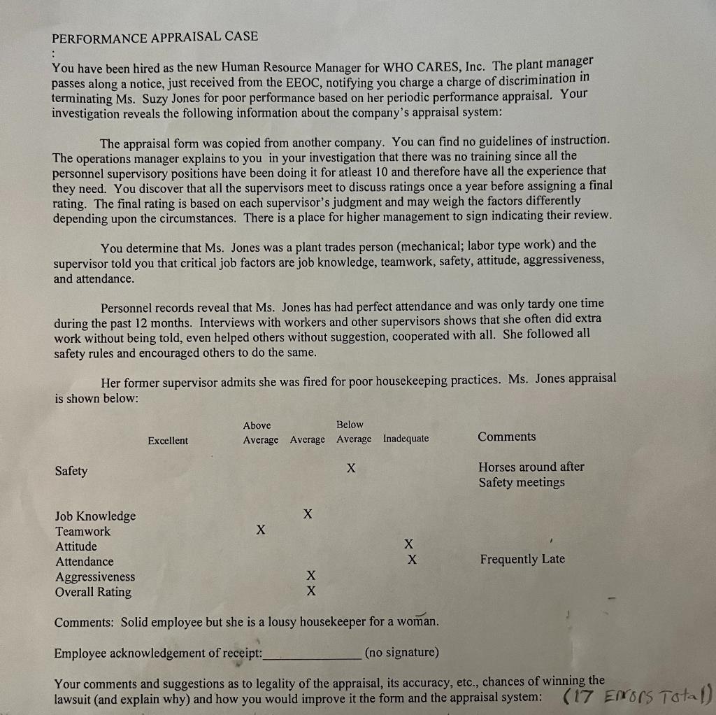 There are 17 "errors" total PERFORMANCE APPRAISAL
