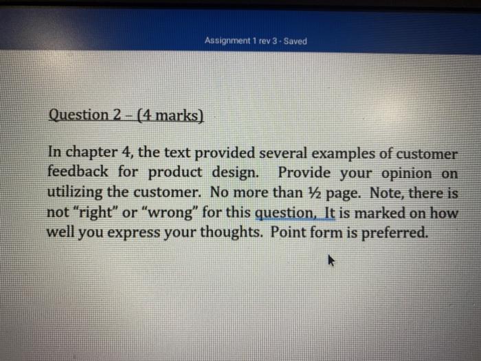 Assignment 1 rev 3 - Saved Question 1 - (4 marks)