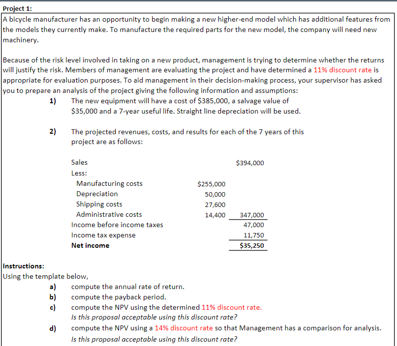 Project 1: A bicycle manufacturer has an
