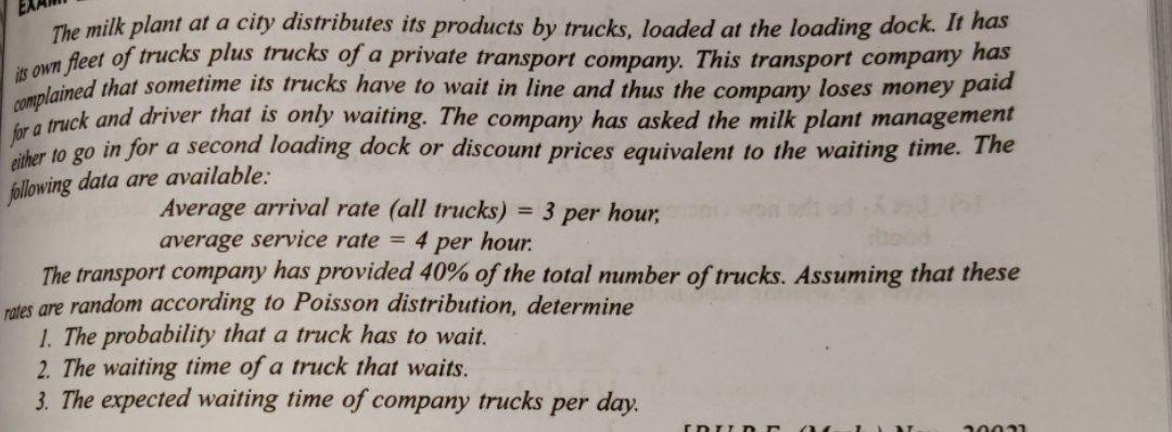 Operations Management following data are