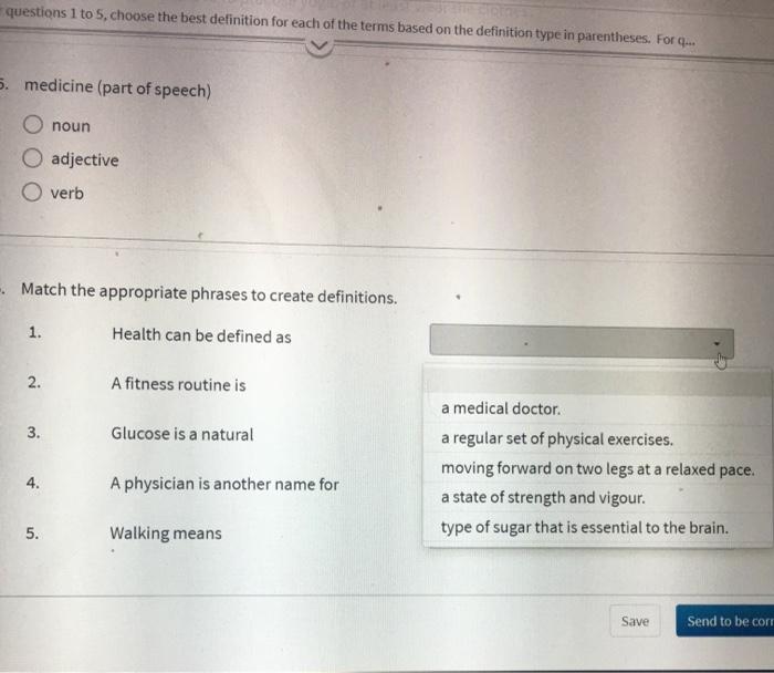 questions 1 to 5, choose the best definition for