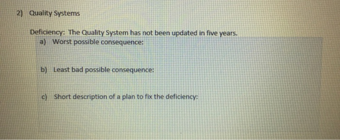 2) Quality Systems Deficiency: The Quality System