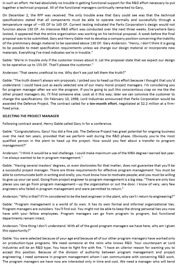 Based on the Defence Project case study (The