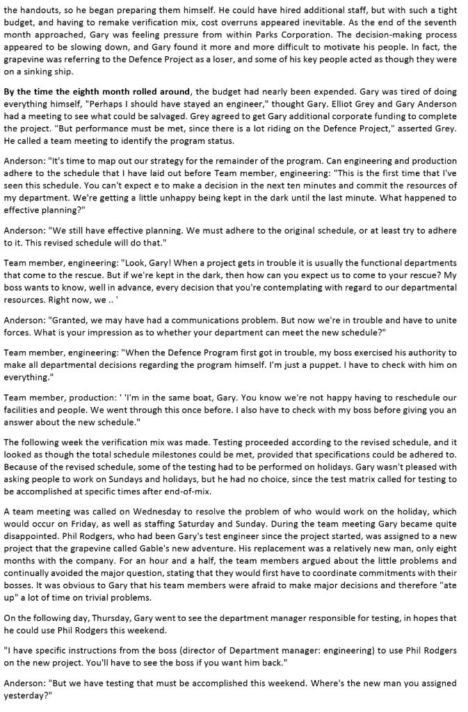 Based on the Defence Project case study (The