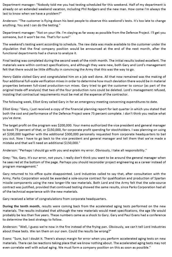 Based on the Defence Project case study (The