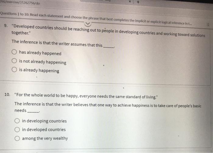 Questions 1 to 10: Read each statement and choose