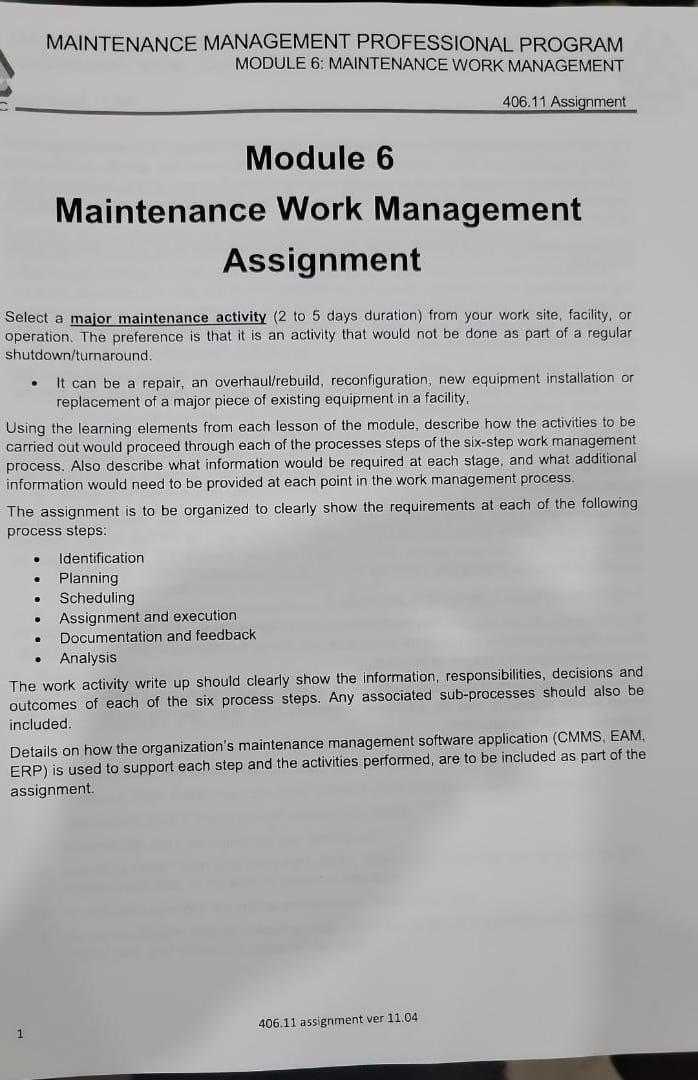 MAINTENANCE MANAGEMENT PROFESSIONAL PROGRAM