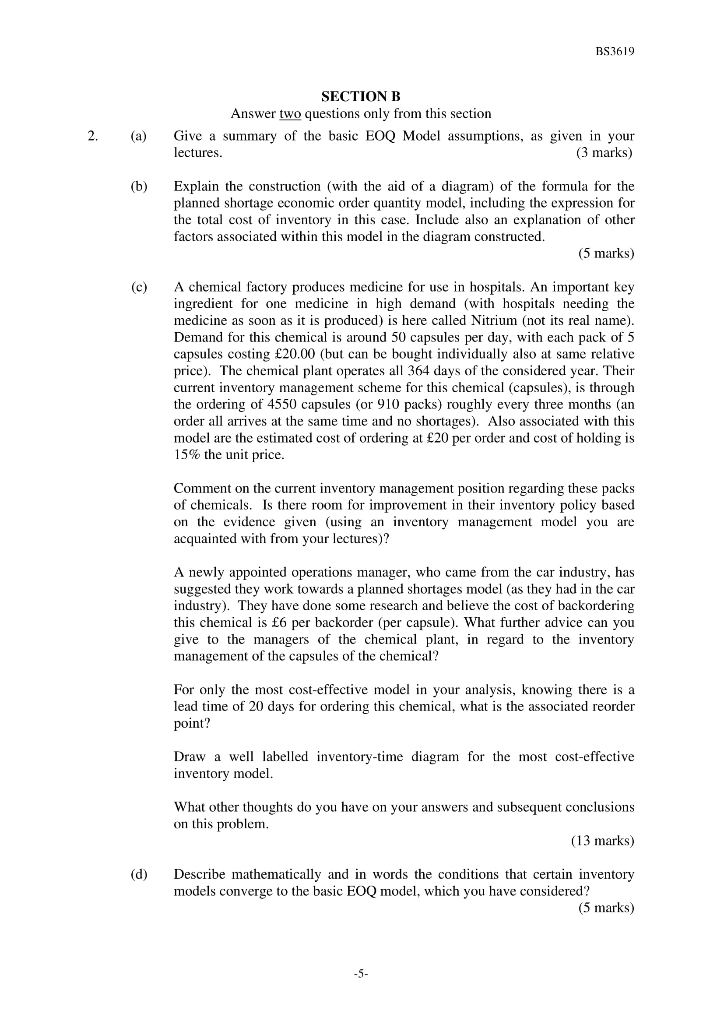 BS3619 SECTION B Answer two questions only from