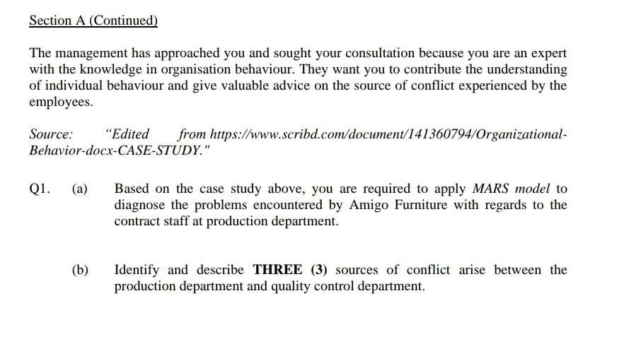 organisation behaviour question Section A Case
