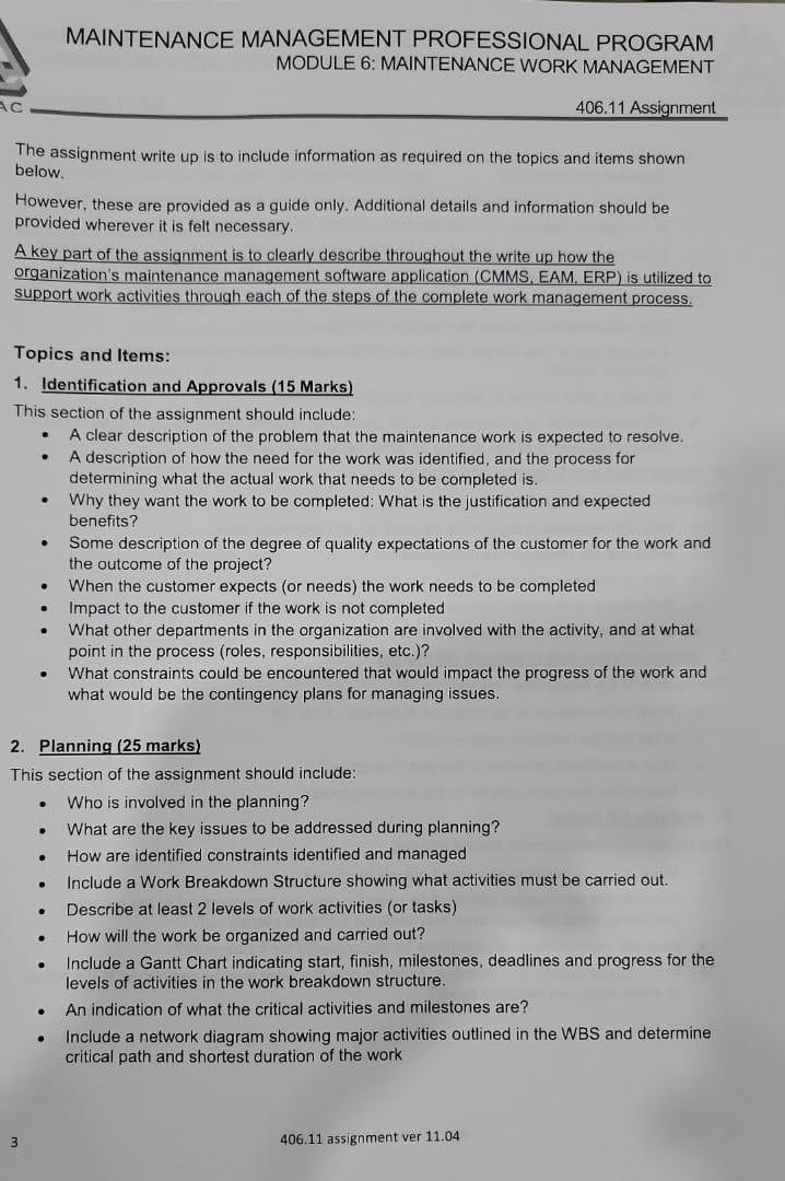 MAINTENANCE MANAGEMENT PROFESSIONAL PROGRAM