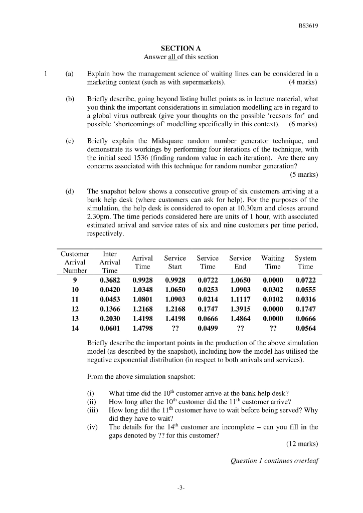 BS3619 SECTION B Answer two questions only from