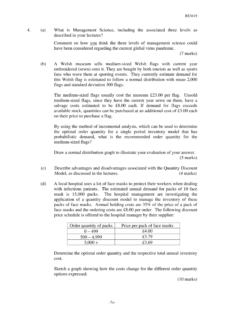 BS3619 SECTION B Answer two questions only from