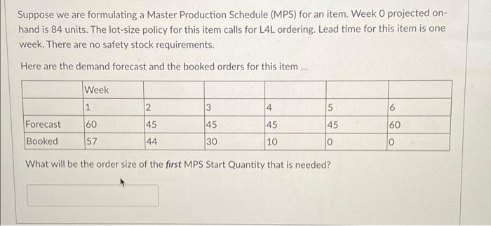 Suppose we are formulating a Master Production