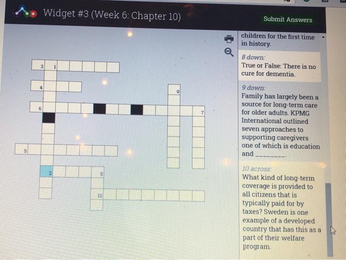 Widget #3 (Week 6: Chapter 10) Submit Answers