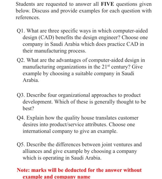 Students are requested to answer all FIVE