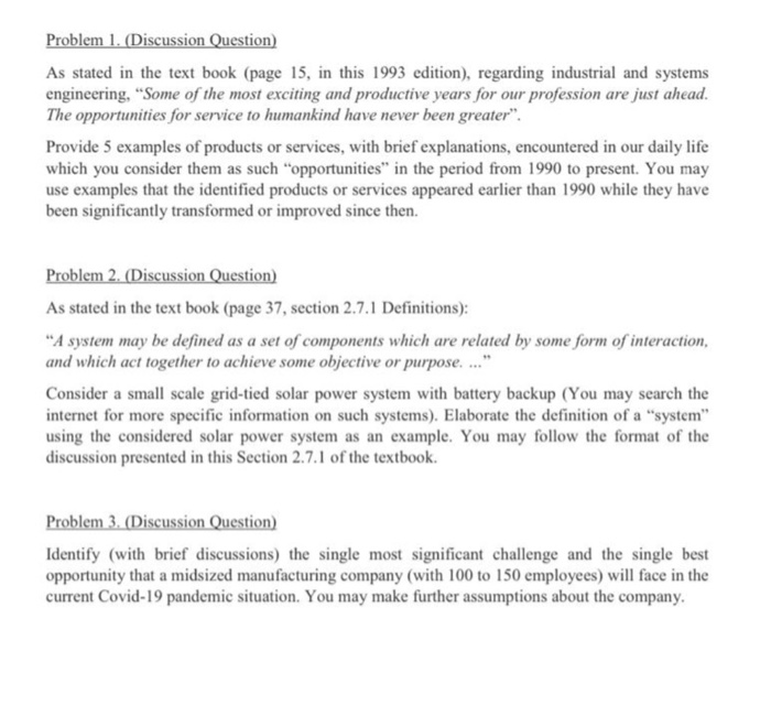 Problem 1. (Discussion Question) As stated in the