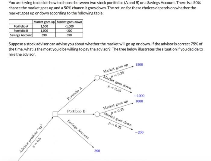 You are trying to decide how to choose between