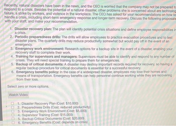 Please answer 1-6 Recently, natural disasters