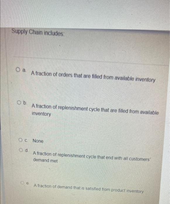 Supply Chain includes . A fraction of orders that