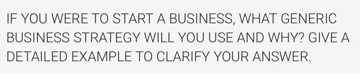 IF YOU WERE TO START A BUSINESS, WHAT GENERIC