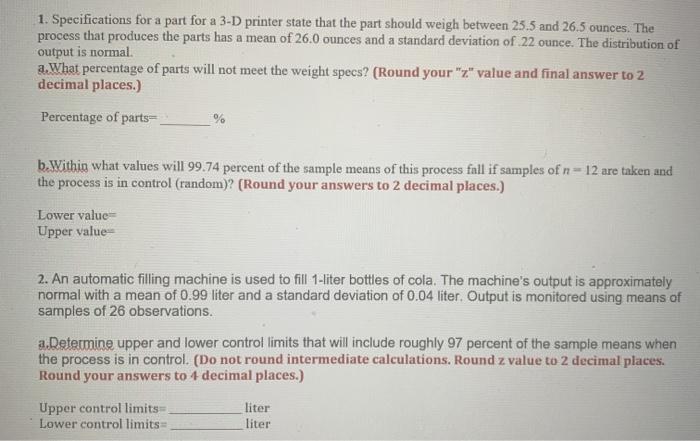 1. Specifications for a part for a 3-D printer
