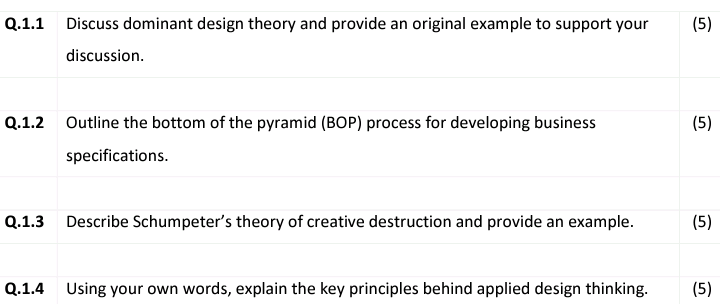 Q.1.1 Discuss dominant design theory and provide