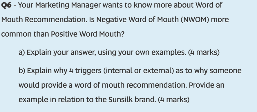 Q6 - Your Marketing Manager wants to know more