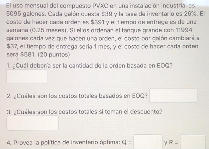 El uso mensual del compuesto PVXC en una