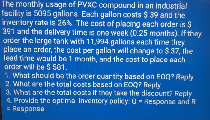 El uso mensual del compuesto PVXC en una