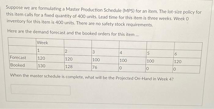 Suppose we are formulating a Master Production