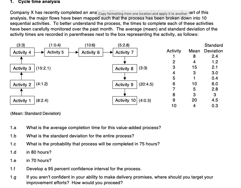 1. Cycle time analysis Company X has recently