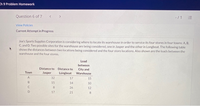 Ch 9 Problem Homework Question 6 of 7 < -/1 E