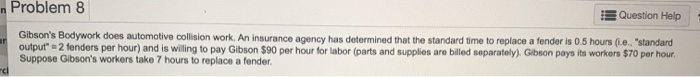 Problem 8 Question Help Gibson's Bodywork does
