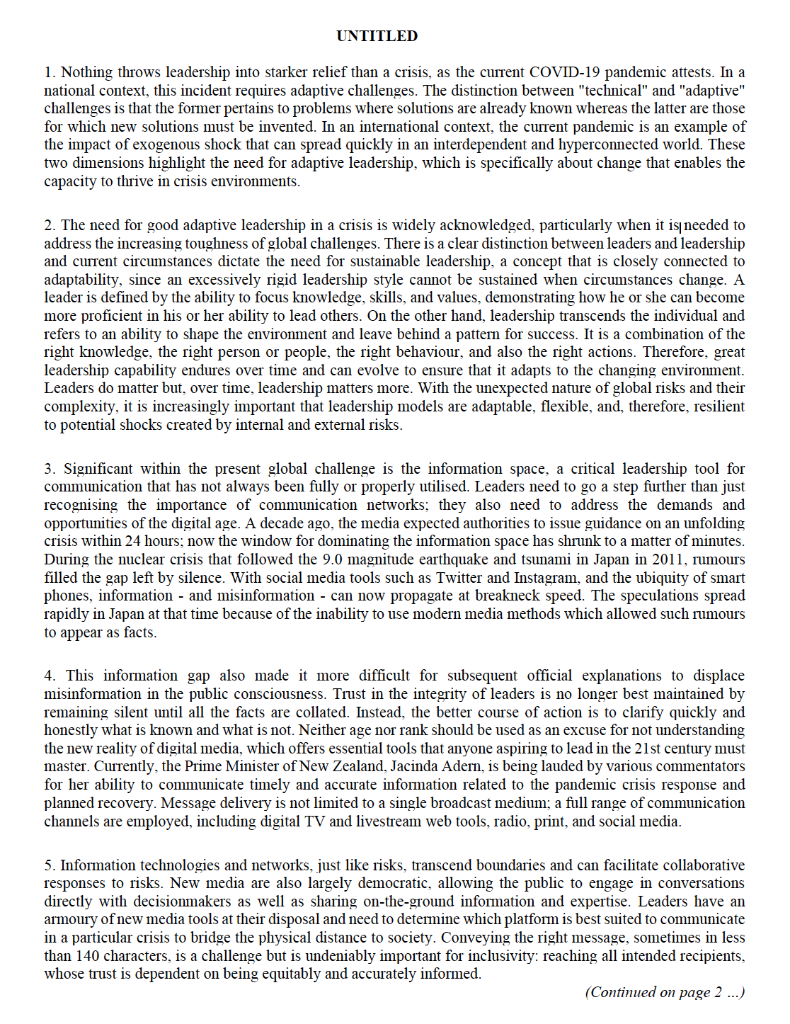 UNTITLED 1. Nothing throws leadership into