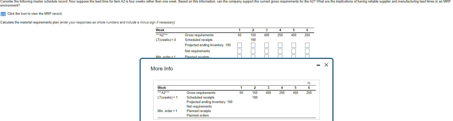 Also, complete a planned orders row, as well as