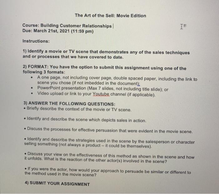 The Art of the Sell: Movie Edition Course: