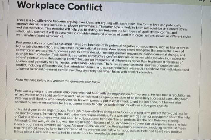 Work Conflict Question 1-6 Thank you! Workplace