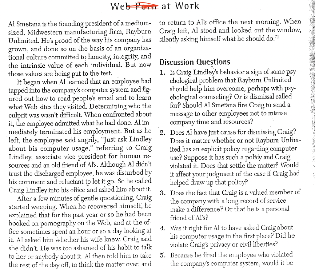 Read the following case study "Web P**n at Work"