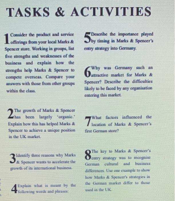 TASKS & ACTIVITIES Consider the product and